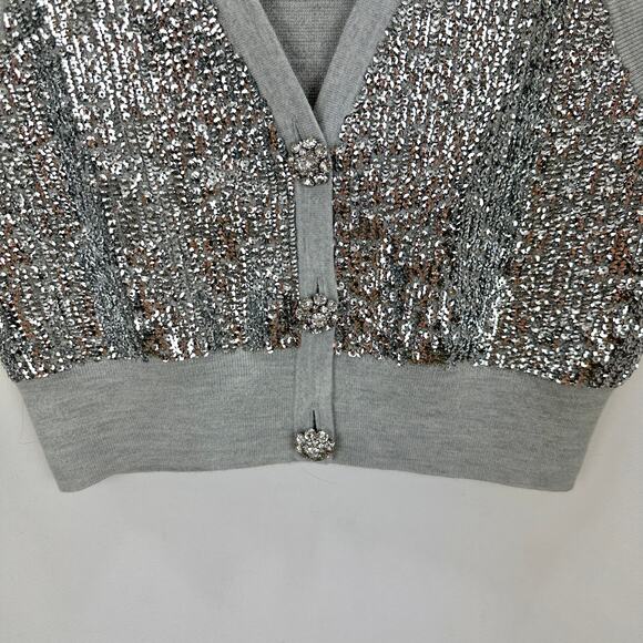 J.Crew Merino Wool V Neck Sweater Vest Silver Sequin Party Preppy Small NWT - Picture 8 of 14